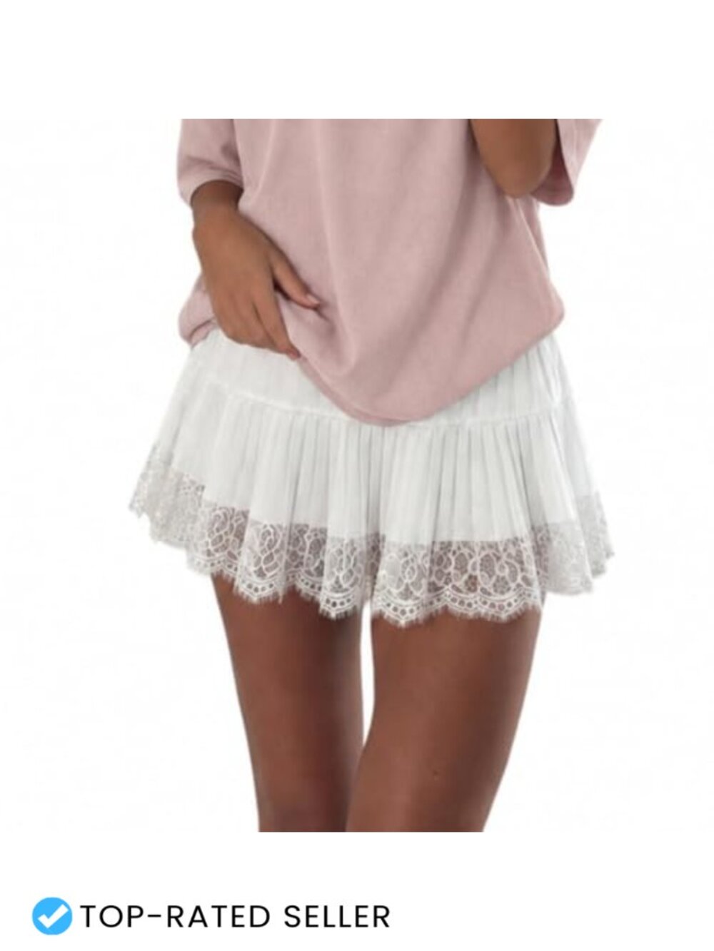 Women Pleated Lace Hem Mini Slip Skirt Polyester Blend Y2K Party Wear